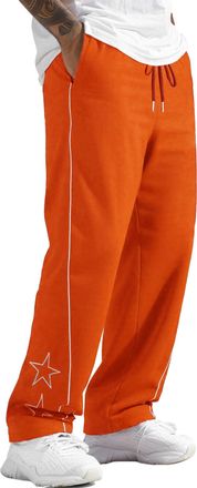 Feoya Mens Sweatpants Y2k Baggy Track Pants Side Star Casual Trousers Drawstring Streetwear Pants Harajuku Joggers Wide Leg Trousers Orange M