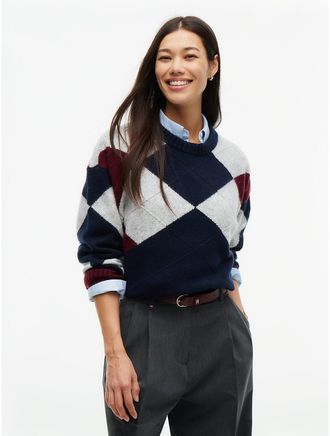 Tommy Hilfiger Womens Argyle Crewneck Sweater - Navy Blue - XXL