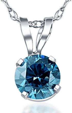 Pompeii3 3/8Ct Round Blue Diamond Solitaire 14K White Gold Pendant Necklace Lab Grown