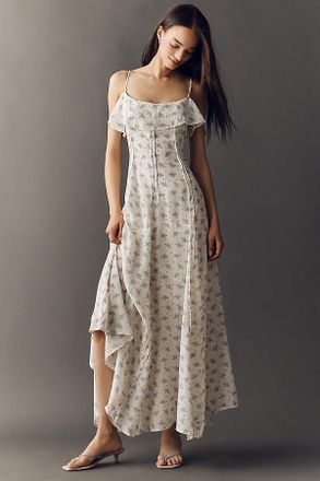 Cubic Ruffle Scoop-Neck Maxi Dress