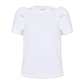 Alexander McQueen Tops, Dames, Wit, M, Katoen, T-shirt met gerimpelde mouwen
