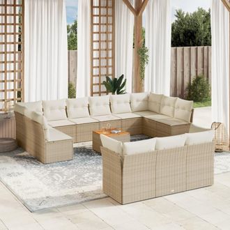 vidaXL Set Sof&aacute;s De Jard&iacute;n 14 Pzas Con Cojines Rat&aacute;n Sint&eacute;tico Beige Vidaxl