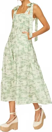 Kivari Chloe Strappy Shirred Tiered Midi Dress In Green