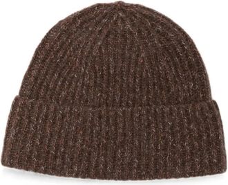 Lisa Yang Accessoires, Dames, Bruin, ONE Size, Leer, Ribbed Knit Beanie
