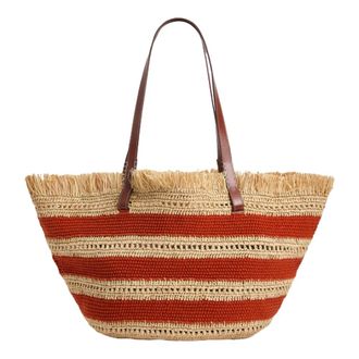 Vanessa Bruno Raffia en Katoenen Mand - Dames - Shoppers - Veelkleurig - ONE Size - Katoen - Tassen