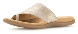 Gabor Dianette GABOR, Damen, Gr. 43, gold (goldfarben), Ziegenveloursleder, metallic, Schuhe Dianette, Keilabsatz, Sommerschuh, Bequemschuh mit Zehenring
