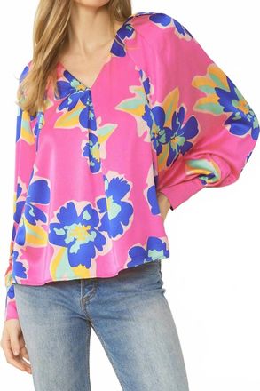 Entro Satin Floral Blouse In Pink Mix
