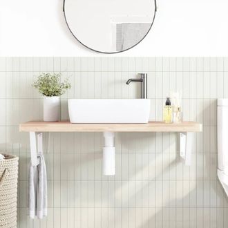 Berkfield Home Elegant Basin Shelf Wall Mounted Steel & Solid Wood Beech in Brown