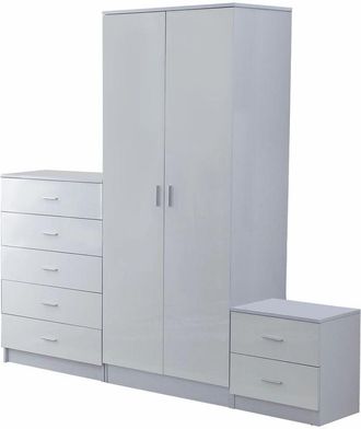 HOMCOM High Gloss 3 Trio Wardrobe Set Drawers Bedroom Furniture Chest Bedside