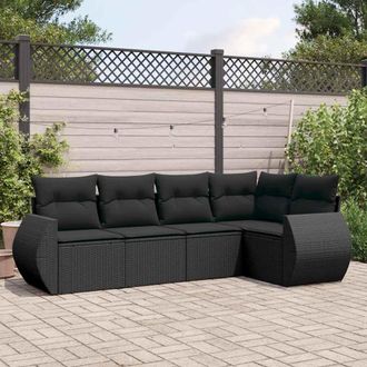 vidaXL Set De Muebles De Jard&iacute;n 5 Pzas Y Cojines Rat&aacute;n Sint&eacute;tico Negro Vidaxl