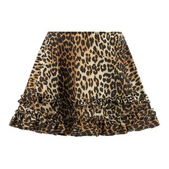 Ganni Leopard Duchesse Nylon Mini Frill - female - Ganni - Short Skirts - Multicolor - XS - Skirts