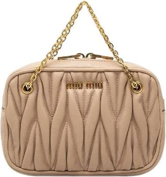 Miu Miu Pre-owned Matelass&eacute; Leren Sieradendoos - Dames - Vintage Mini Tas - Beige - ONE Size - Leer - Vintage