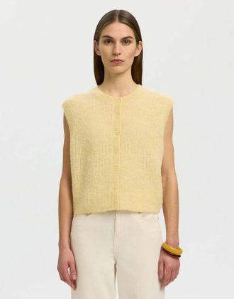 Selected Smanicato lavorato a maglia giallo paglia-Bianco