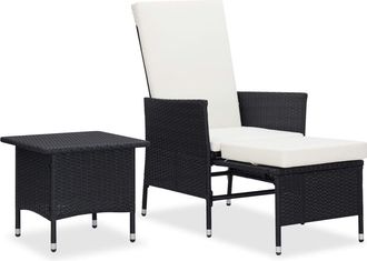 vidaXL Set Muebles De Jard&iacute;n 2 Piezas Y Cojines Rat&aacute;n Sint&eacute;tico Negro Vidaxl