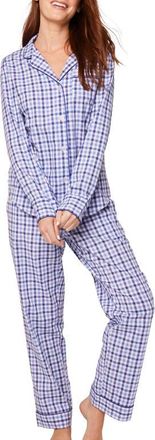 Petite Plume Gingham Brushed Cotton Twill Pajamas in Blue at Nordstrom, Size X-Small