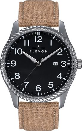 Elevon Watches Crosswind Canvas-Overlaid Leather-Band Watch w/ Date in Black/khaki at Nordstrom