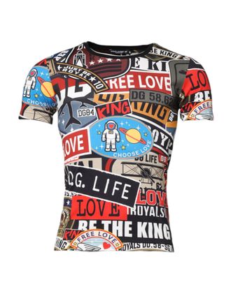 Dolce & Gabbana Mens Multicolor Patchwork Cotton Crew Neck T-Shirt