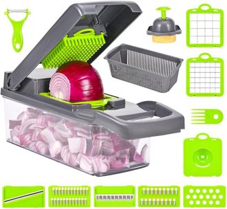OEM Coupe-legumes - 8 Lames R&eacute;glables En Acier Inoxydable - Pour Oignons Tomates Carottes Concombres - Lot Complet Avec R&eacute;cipient 1 2 L - 1 Pi&egrave;ce