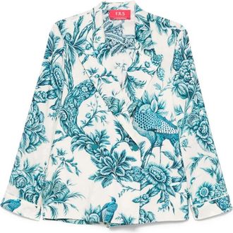 F.R.S. For Restless Sleepers Blauwe Bloemenprint Dubbel-Borst Shirt - Dames - Zomerjassen - Blauw - M - Jassen