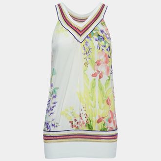 Roberto Cavalli Multicolor Floral Print Silk V-Neck Sleeveless Top