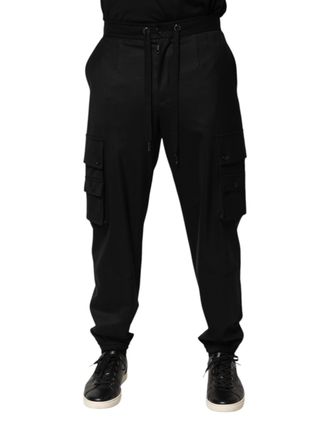 Dolce & Gabbana Solid Black Cargo Jogger Men Sweatpants Pants Cotton Nylon