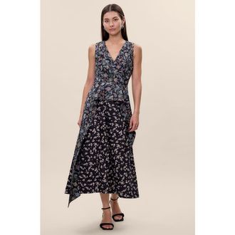 Rebecca Taylor Aurelia Stretch Linen Dress in Navy Multi at Nordstrom, Size 12