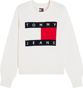 Tommy Jeans Maglione Flag Relaxed a girocollo - - Knitwear - Donna - Bianco - XS