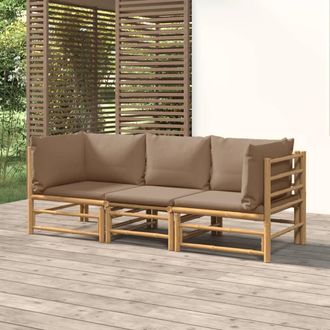 vidaXL Vidaxl - Set De Muebles De Jard&iacute;n 3 Piezas Bamb&uacute; Y Cojines Gris Taupe