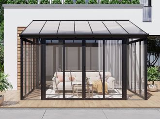 Vente-Unique Veranda in Alluminio e policarbonato con protezione UV 12 m&sup2; Antracite - MATHILDA