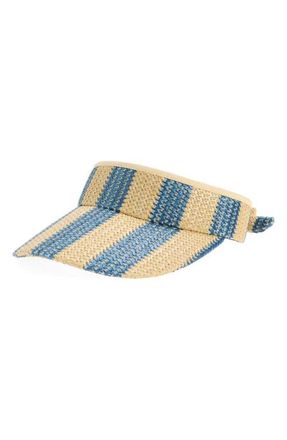 Lele Sadoughi Stripe Raffia Visor in Turquoise Lapis at Nordstrom