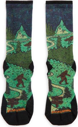 Smartwool Trail Run Neature Print Targeted Cushioning Crew Socks in Twilight Blue at Nordstrom, Size X-Large