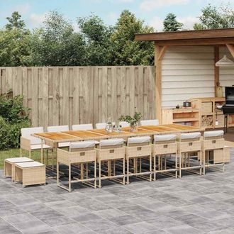vidaXL Set Comedor De Jard&iacute;n 17 Pzas Con Cojines Rat&aacute;n Sint&eacute;tico Beige Vidaxl