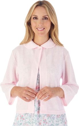 Slenderella Ladies Waffle Knit Button Fastening Bed Jacket 3/4 Sleeve House Coat Medium (Pink)