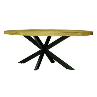 Jaipur Furniture Kerela Oval Dining Table Spider Leg - Mango Wood/Iron - L100 x W200 x H76 cm - PP Sawn Finish - Assembly Required in Brown