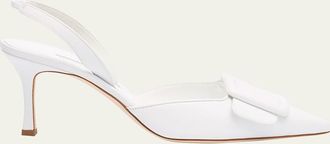 Manolo Blahnik Maysli Leather Buckle Halter Pumps