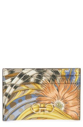 Ferragamo Gancini Leather Card Case in White Stampa Gallo Nero at Nordstrom