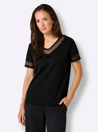 Cr&eacute;ation L Kurzarmshirt CREATION L PREMIUM Shirt, Damen, Gr. 36/38, schwarz, 50% Modal, 44% Polyester, 6% Elasthan, unifarben, Shirts Kurzarmshirt