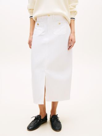Tommy Hilfiger Bleistiftrock TOMMY HILFIGER DNM WHITE MIDI STRAIGHT SKIRT HW, Damen, Gr. 34, th optic wei&szlig;, Web, Obermaterial: 100% Baumwolle, unifarben, straight fi