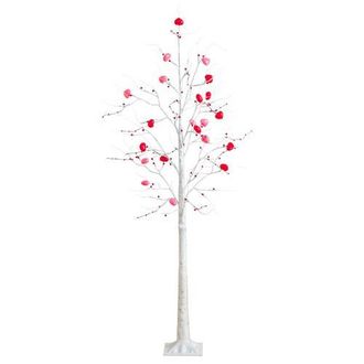 Nearly Natural 6-ft Pre-Lit Artificial Valentines Day Twig Tree with 96 Heart Shaped LED Lights and Red Berries in White at Nordstrom