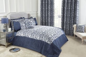 TJ Hughes Eden - Embellished Jacquard Quilted Bedspread Set in Navy - TJ Hughes
