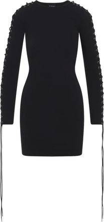 Balenciaga Short Dresses, female, Black, Size: M Lace-up Long Sleeve Dress