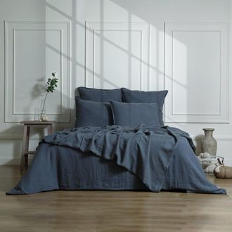 Febronie Juego de cama (50x70) lino lavado azul tormenta 240x220