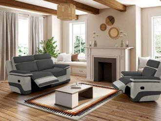 VENTE-UNIQUE.COM Conjunto sof&aacute; y sill&oacute;n relax microfibra 4 plazas gris antracita