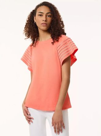Jones New York T-Shirt Women Orange Flutter Sleeve Boat Neck Pullover FTS1182