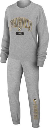 WEAR by Erin Andrews Womens WEAR by Erin Andrews Heather Gray Pittsburgh Penguins Knit Long Sleeve Tri-Blend T-Shirt & Pants Sleep Set at Nordstrom, Size Medium