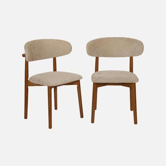 Sweeek Silla De Madera De Hevea Nogal Y Tela Chenilla, Set De 2