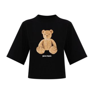 Palm Angels T-Shirts, female, Black, Size: XS Cropped T-shirt with printed logo