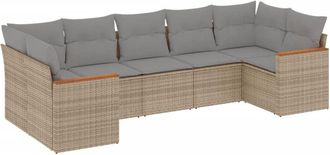 vidaXL Juego De Sof&aacute;s Jard&iacute;n Con Cojines Beige Mezcla 7 Pzas Rat&aacute;n Pe Vidaxl