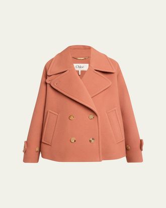Chlo&eacute; Wool Double-Breasted Oversized Pea Coat