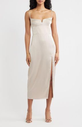 Amanda Uprichard Lyra Bustier Bodice Satin Pencil Dress in Farro at Nordstrom, Size X-Small